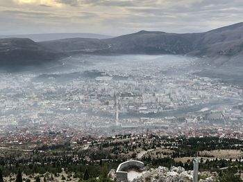 High angle view of townscape against sky