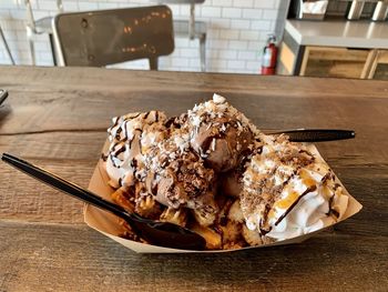 Close-up of dessert on table