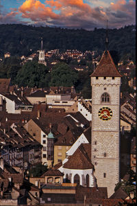 High angle view of townscape and buildings in city