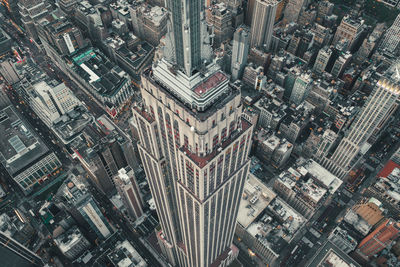 High angle view of modern buildings in city