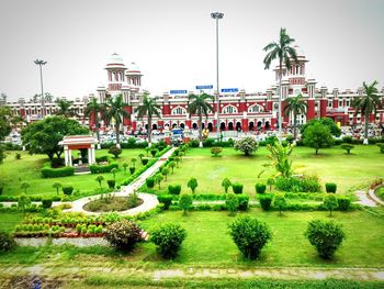 View of garden with buildings in background