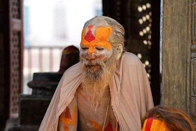 Close-up of man wearing mask