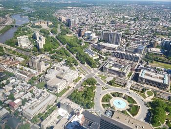 High angle view of street amidst buildings in city