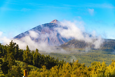 Scenic view of volcanic mountain against sky