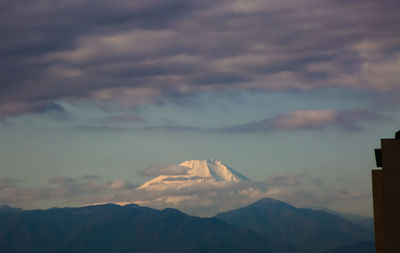 Scenic view of mountains against sky during sunset