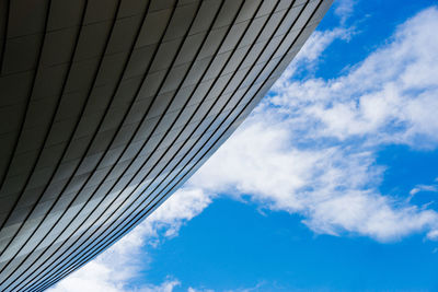 Low angle view of modern building against cloudy sky