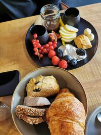 High angle view of breakfast on table