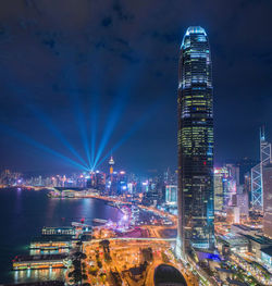 Illuminated buildings in city at night