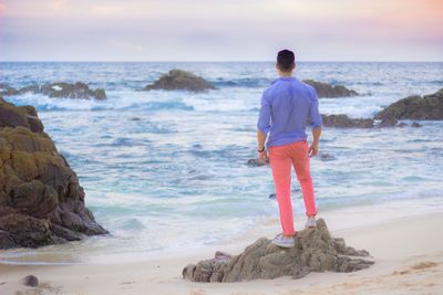 Rear view of man standing on beach