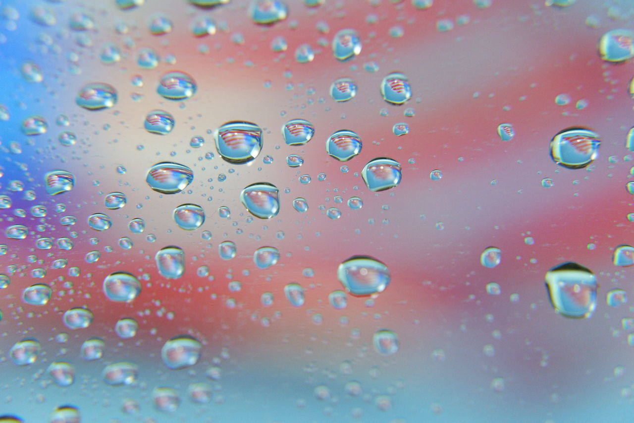 CLOSE-UP OF WATER DROPS ON WINDOW