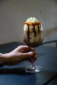 Close-up of ice cream on table