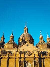 The cathedral of pilar with the blue sky of fonto, tourist attraction of the city of zaragoza.