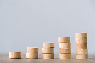 Close-up of stack against white background