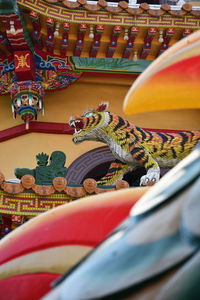 Vertical shot of the dragon tiger on a temple at lotus pond in kaohsiung, taiwan