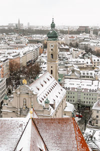 High angle view of city center buildings against sky in munich