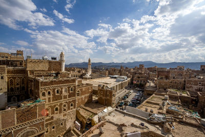 High angle view of buildings in city