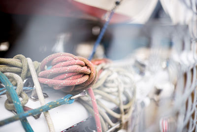 Close-up of rope tied to metal