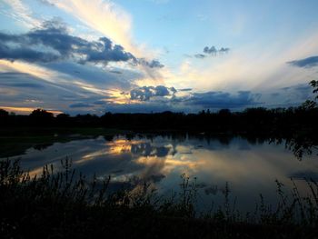 Scenic view of lake against sky during sunset