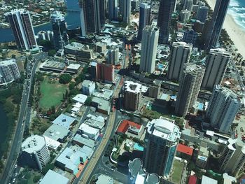 High angle view of buildings in city