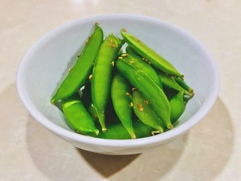 High angle view of salad in bowl on table