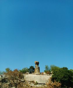 Low angle view of built structure against clear blue sky