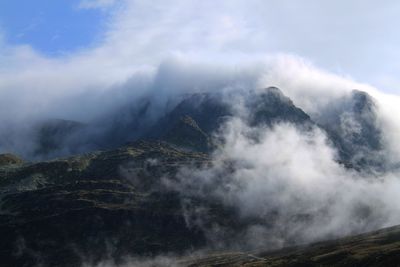 Scenic view of volcanic mountain against sky