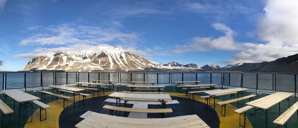 Scenic view of snowcapped mountains against sky