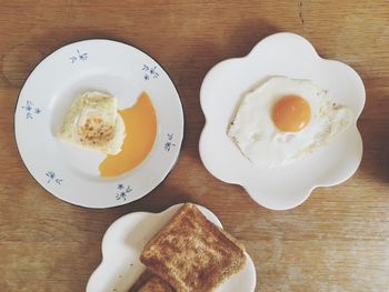 High angle view of breakfast served on table