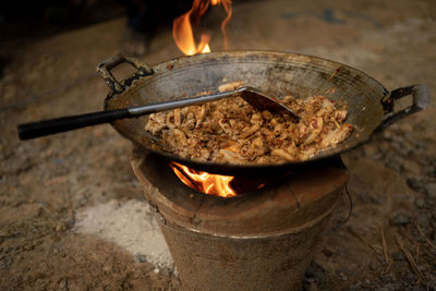 Close-up of fire on barbecue grill