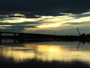 Scenic view of lake against sky during sunset