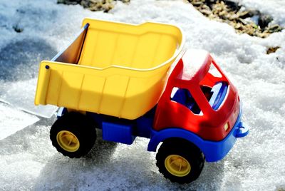 Close-up of snow covered car