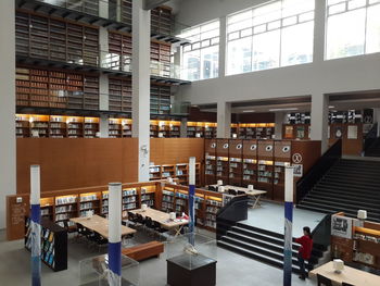 Panoramic view of people in library