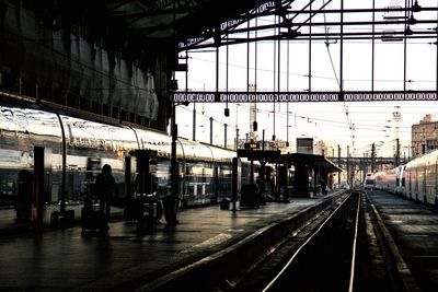 Railroad station platform in city