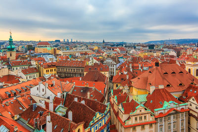 High angle view of townscape against sky