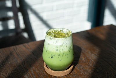 High angle view of drink on table