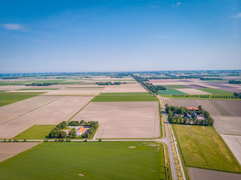 High angle view of agricultural field against sky,