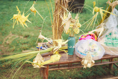 Close-up of cross on field