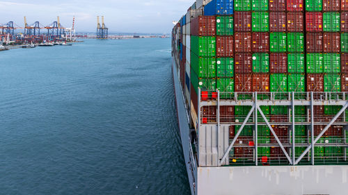 High angle view of ship in sea