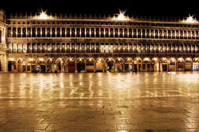Illuminated building at night