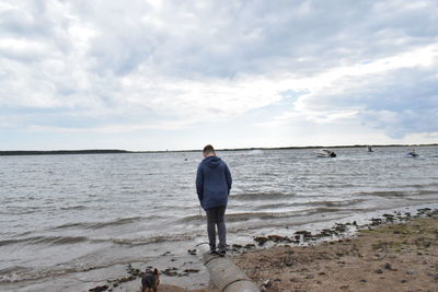 Rear view of man standing on beach