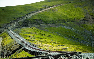 High angle view of road leading towards mountains