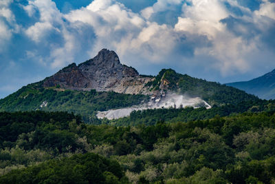 Scenic view of volcanic mountain against sky