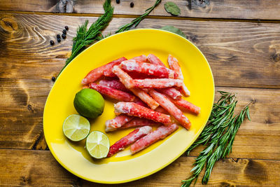 High angle view of breakfast on table