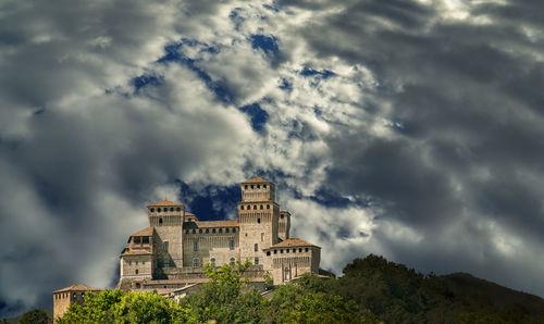 Low angle view of historic building against cloudy sky