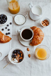 Directly above shot of breakfast served on table