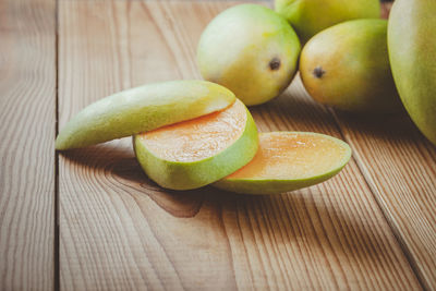 High angle view of apples on table