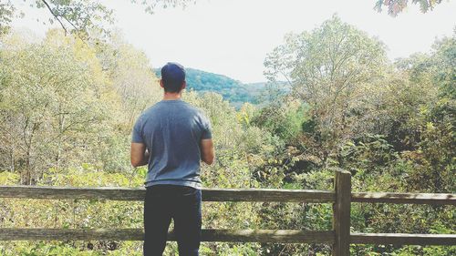 Railing with trees in background