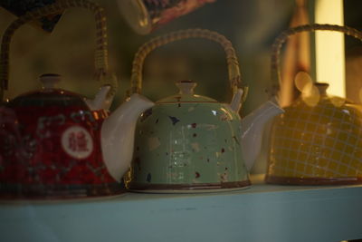 Close-up of tea cup on table