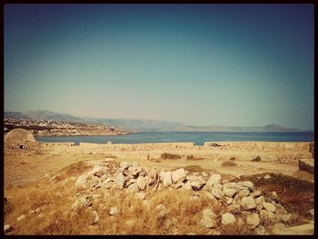 Scenic view of sea against clear sky