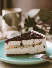 Close-up of cake in plate on table